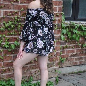 Flowy Off The Shoulder Flower Romper w/ Zipper